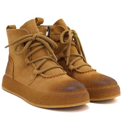 4. Damen-Ankle-Boots aus Leder mit dicker Sohle, kamelfarben, Artiker 55C1008