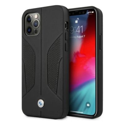 BMW Lederhülle mit perforierten Seiten für iPhone 12 / iPhone 12 Pro – Schwarz