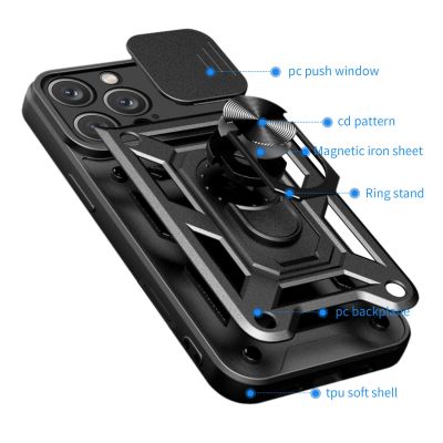 8. Hybrid Armor Camshield iPhone 16 Pro gepanzerte Hülle mit Kameraabdeckung und Ständer – Schwarz
