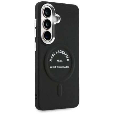 4. Karl Lagerfeld MagSafe Hülle mit geprägtem Ring und RSG-Logo für Samsung Galaxy S26 – Schwarz