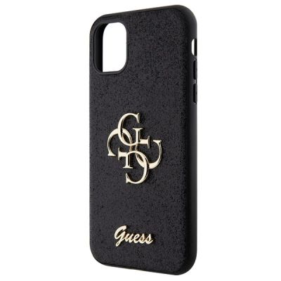 6. Guess GUHCN61HG4SGK Hülle für iPhone 11 / Xr – Schwarz Glitter Script Big 4G