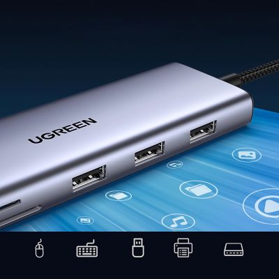 5. Ugreen USB-C Hub 10in1 USB-C HDMI Ethernet USB-A 5GB/s SD/TF Mini-Klinkenanschluss – Grau
