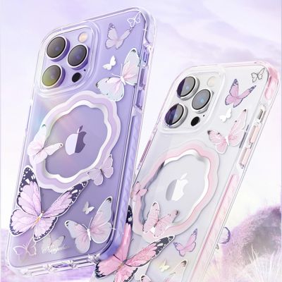 3. Kingxbar Butterfly Series Magnethülle für iPhone 14 Plus MagSafe Hülle mit Schmetterlingen Pink