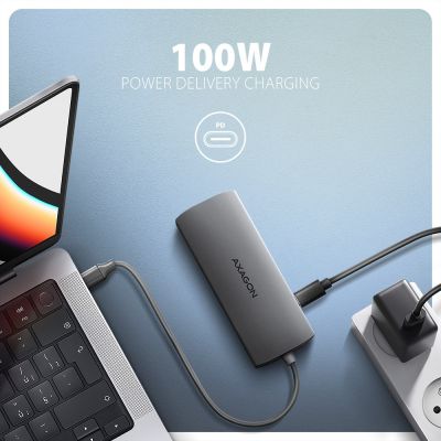 5. AXAGON HMC-8HLSA Multiport-Hub USB-C 3.2 Gen 1, 3x USB-A + 4K/60Hz HDMI + SD/microSD, Gigabit-LAN, Audio, PD 100W - Silber