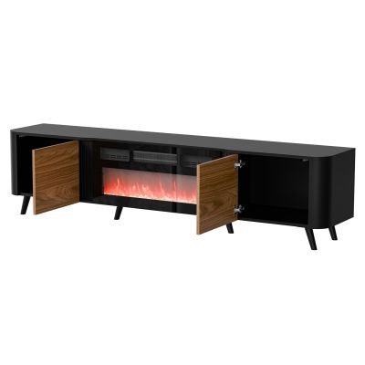 2. VOLARE TV-Schrank 200x39x49 schwarz/walnuss + Kamin