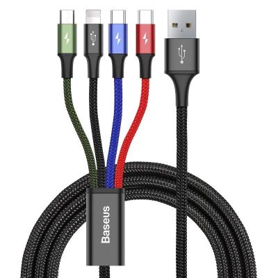 Baseus CA1T4-B01 Stromkabelset (USB - Lightning, Micro-USB, USB Typ C; 1,2 m; schwarz)