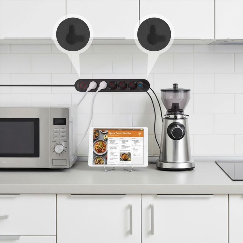 10. MACLEAN Steckdosenleiste, Verlängerungskabel, 5 Steckdosen + 3 USB-Anschlüsse, 110–240 V Wechselstrom, 50/60 Hz, max. 2,1 A, 2500 W, 1,5 m, Schwarz, MCE395 B