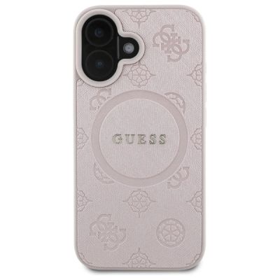 3. Guess Saffiano Peony Classic Logo MagSafe-Hülle für iPhone 16 – Rosa