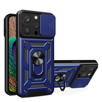 Hybrid Armor Camshield Hülle für iPhone 14 Pro Max gepanzerte Hülle mit Kameraabdeckung blau