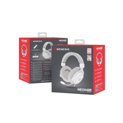 4. GENESIS Neon 764 Kabelgebundenes Gaming-Headset mit Kopfbügel, USB Typ-A, Weiß
