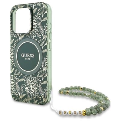5. Guess IML Flowers Allover Electro With Pearl Strap MagSafe Hülle für iPhone 16 Pro Max - grün