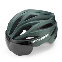 Rockbros Fahrradhelm mit Visier, abnehmbarer UV-Schutzbrille, Unisex – Grün