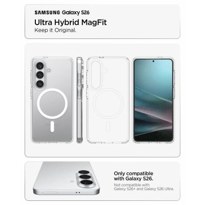 7. Spigen Ultra Hybrid Mag MagSafe Hülle für Samsung Galaxy S26 – Transparent und Weiß