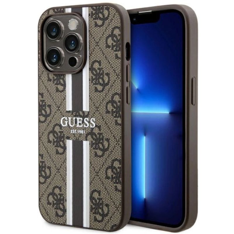 Guess GUHMP14LP4RPSW iPhone 14 Pro 6,1" braun/braunes Hardcase 4G bedruckte Streifen MagSafe