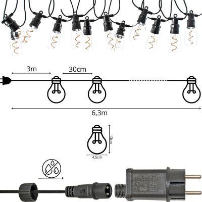 11. Party-Lichterkette für den Außenbereich, 12 Spiralen, 12 LED-Lampen, 6,3 m, 230 V