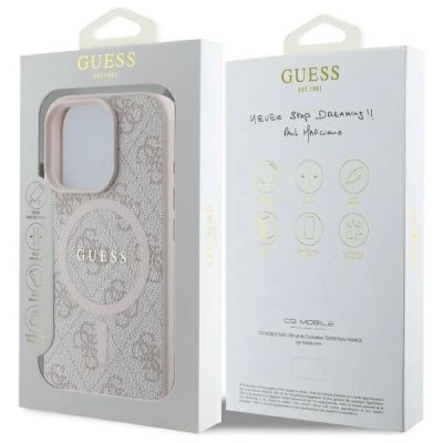 8. Guess 4G Ring Classic Logo MagSafe-Hülle für iPhone 16 Pro Max – Rosa