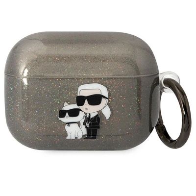 Karl Lagerfeld KLAPHNKCTGK Airpods Pro Cover schwarz/schwarz Gliter Karl&Choupette