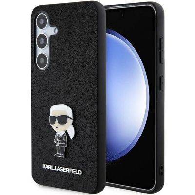 Karl Lagerfeld Fixed Glitter Ikonik Logo Metal Pin Hülle für Samsung Galaxy S24+ – Schwarz