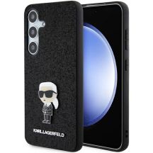 Karl Lagerfeld Fixed Glitter Ikonik Logo Metal Pin Hülle für Samsung Galaxy S24+ – Schwarz
