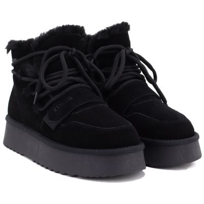 3. Damen-Ankle-Boots aus Leder mit Plateausohle, Wildleder, schwarz, Big Star UU274314
