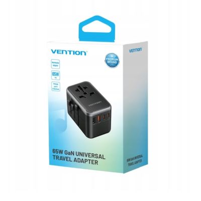 Vention 65W GaN Universal-Reiseadapter mit Ladegerät, 2x USB-A, 2x USB-C, Schwarz