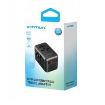 Vention 65W GaN Universal-Reiseadapter mit Ladegerät, 2x USB-A, 2x USB-C, Schwarz