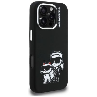 4. Karl Lagerfeld Silikon-Hülle Karl&Choupette Sketch MagSafe für iPhone 16 Pro Max – Schwarz