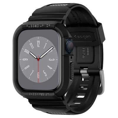 10. Spigen Rugged Armor Pro Hülle mit Armband für Apple Watch 4/5/6/7/8/SE (44/45 mm) – Schwarz