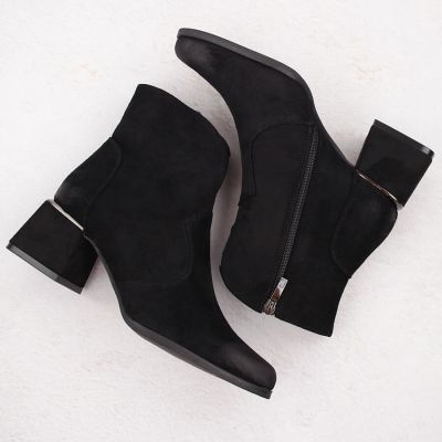 3. Schwarze Wildleder-Ankle-Boots mit hohem Absatz für Damen, Potocki 12422