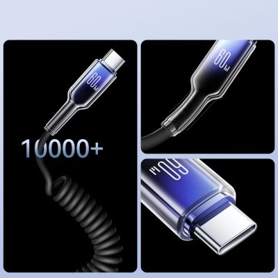 5. Joyroom S-A43 Crystal-Clear Series 60W USB-C - USB-C Spiralkabel 1,5 m - schwarz