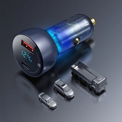 15. Baseus Auto-Ladegerät USB / USB Typ C 65 W 5 A SCP Quick Charge 4.0+ Power Delivery 3.0 LCD Bildschirm grau (CCKX-C0G)