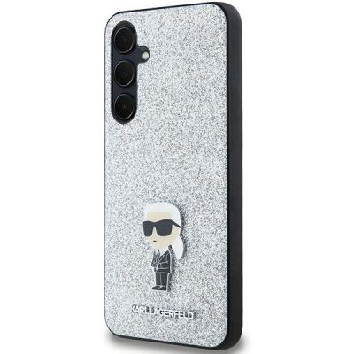 2. Karl Lagerfeld Fixed Glitter Ikonik Logo Metal Pin Hülle für Samsung Galaxy A35 – Silber
