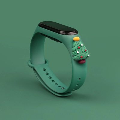 2. Strap Xmas für Xiaomi Mi Band 3 / 4 Weihnachts-Silikonarmband mit Weihnachtsbaum - Dunkelgrün
