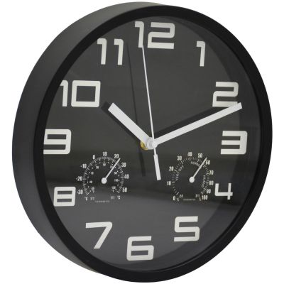 5. 25 cm Wanduhr mit Thermometer, schwarz