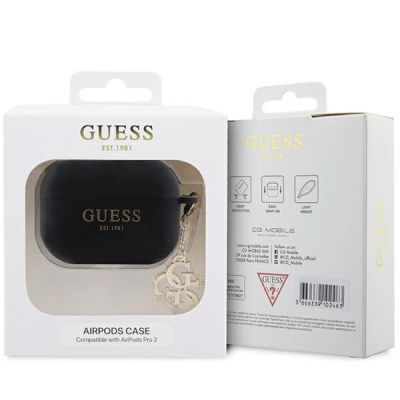 3. Guess GUAP2LECG4K Hülle für AirPods Pro 2 Cover - schwarzer Flüssigsilikon-Glitzer-Dreiecksanhänger