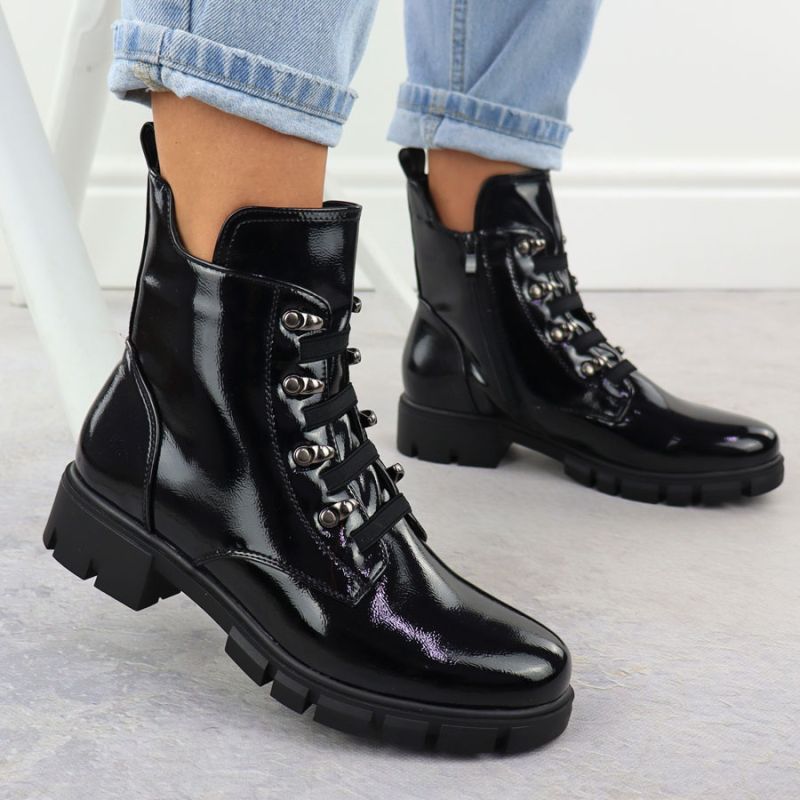 6. Damen-Lackleder-Winterboots im Worker-Stil, schwarz, M.Daszyński MR23123