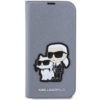 3. Karl Lagerfeld KLBKP14XSANKCPG iPhone 14 Pro Max 6,7" Bücherregal Silber/Silber Saffiano Karl & Choupette
