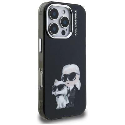 4. Karl Lagerfeld IML Aquarelle Karl & Choupette & Logo iPhone 16 Pro Hülle Schwarz