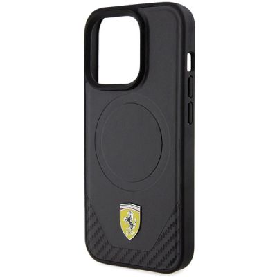6. Ferrari Carbon Metal Logo MagSafe-Hülle für iPhone 15 Pro – Schwarz