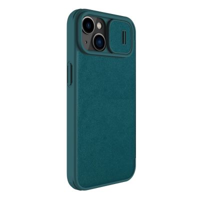 3. Nillkin Qin Leder Pro Hülle iPhone 14 Plus Kamerahülle Holsterhülle Klapphülle Grün