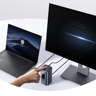 12. Baseus Spacemate RD1 Hub 11-in-1 USB-C Dockingstation – 2x HDMI 4K@60Hz, 2x DP 4K@60Hz, 2x USB-A 10 Gbit/s, USB-C 10 Gbit/s, RJ45, USB-A 480 Mbit/s, USB-C PD Mini-Klinkenanschluss, 3,5-mm-EU-Ladeanschluss – Grau