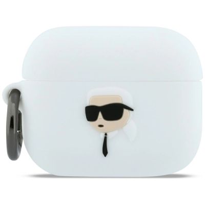 Karl Lagerfeld Silikonhülle mit Karl-Lagerfeld-Kopf (3D) für AirPods Pro 3 – Weiß