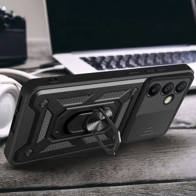 3. Hybrid Armor Camshield mit Ständer und Kameraabdeckung für Samsung Galaxy A56 - Schwarz