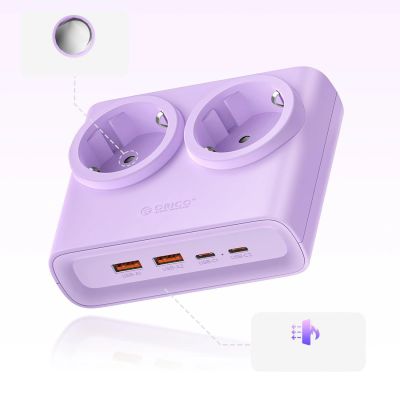 4. Orico PDC25 25W 6-in-1 Steckdosenleiste 2x Netzanschluss + 2x USB-A + 2x USB-C - Lila