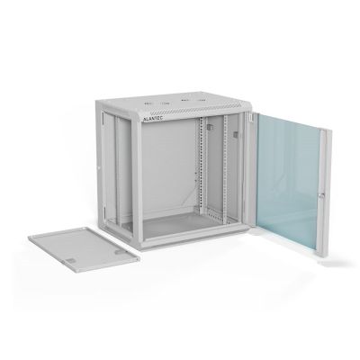 6. ALANTEC Wandschrank 19" 12U 600x450, Glastür, grau, montiert (SW-12U-600-450-01-SA)