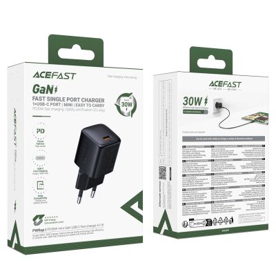10. Acefast A118 GaN PD 30W USB-C Wandladegerät - Schwarz