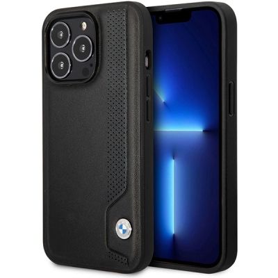 Hülle BMW BMHCP14X22RBDK iPhone 14 Pro Max 6.7" schwarz/schwarz Hardcase Leder Blue Dots