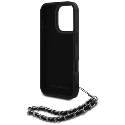 6. Karl Lagerfeld Saffiano Crystals w/Chain iPhone 16 Pro Case - Schwarz
