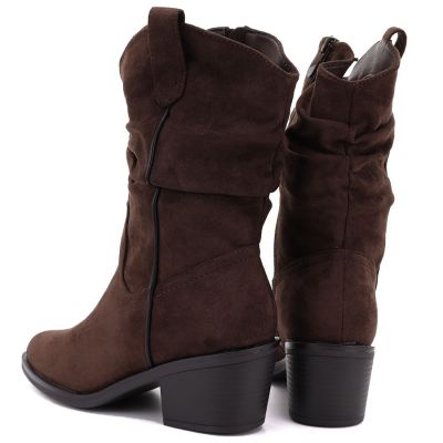 5. Damen-Ankle-Boots, Rüschen-Cowboystiefel, braun, Vinceza HX27-16536