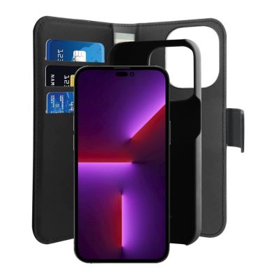2. Puro Wallet Abnehmbare MagSafe 2in1 Öko-Lederhülle mit Klappe und Geldbörse für iPhone 14 Pro Max – Schwarz